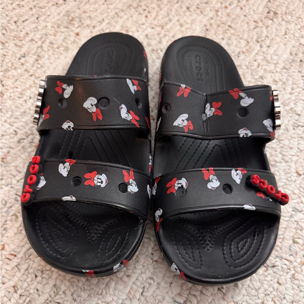 CROCS Black Minnie Mouse Slide Sandals with Red Accents - Picture 6 of 9